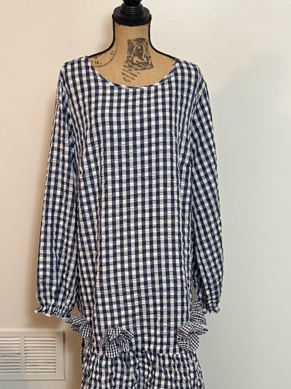 SHEIN Navy and White Long-Sleeve Tunic with Ruffle Hem